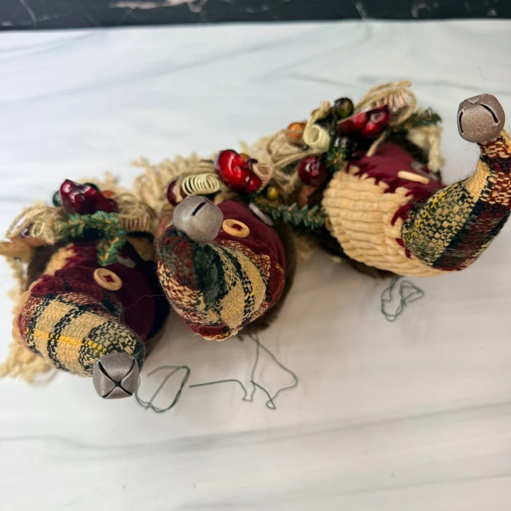 Set of 3 Rustic Santa Head Ornaments Primitive Patchwork Christmas Decor 12in